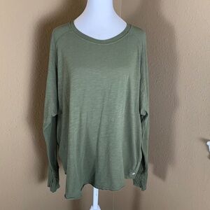 Zella Relaxed Washed Long Sleeve Slub Tee Green Size L Thumbholes